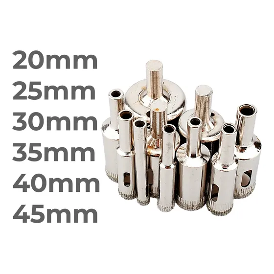 Mecha Copa Diamantada Set 6 Piezas Broca Vidrios Ceramica Marmol Mamposteria 20, 25, 30, 35, 40, 45mm Inomax M121
