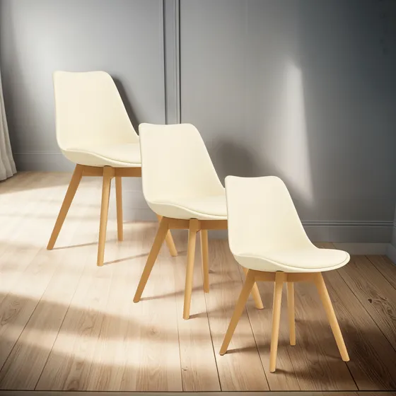 Conjunto 3 Cadeiras Leda Bege Estudo Home Office