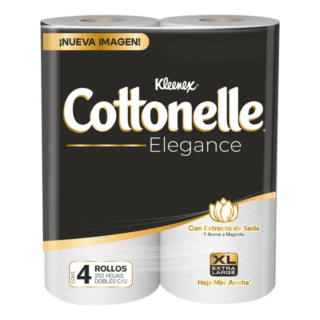 Papel Higiénico Kleenex Cottonelle Elegance XL 252 Hojas Dobles 4 Rollos