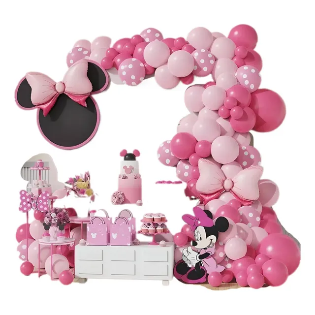 Kit Mickey Mouse Minnie Arco De Globos Rosa Negro Fucsia 