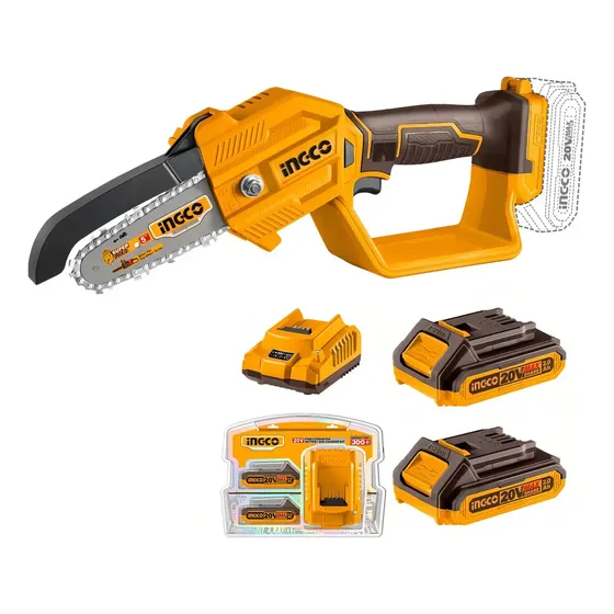 Motosierra Ingco Cgsli20581 + 2 Baterías Y Cargador Color Amarillo | Cuotas sin interés