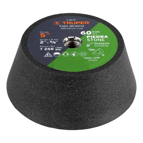 Copa Desbaste Piedra 5'' Grano 36 Esmeril 5/8 Truper 13787