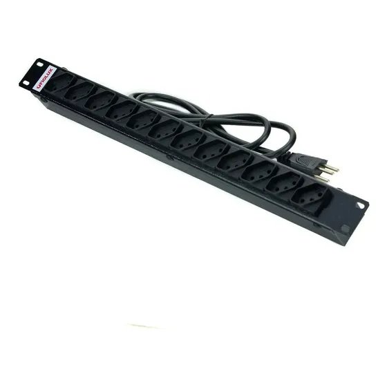 Régua Extensão Tomada Rack Energia Elétrica Metálico 12 Tomadas Fiolux Cor Preto 127V/220V