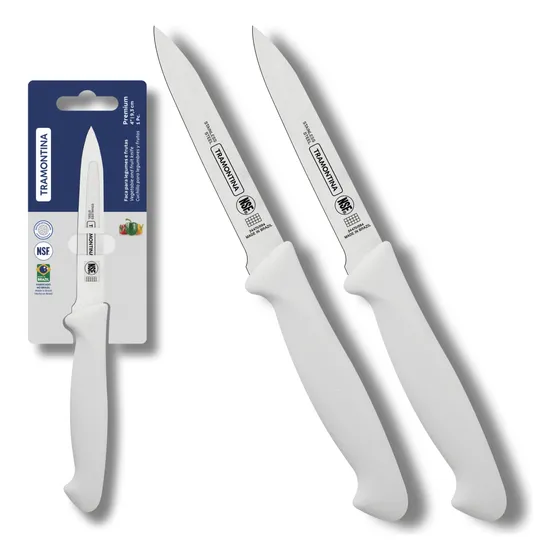 Faca Legumes Fruta 4pol Kit 2 Tramontina Premium Nsf Branco