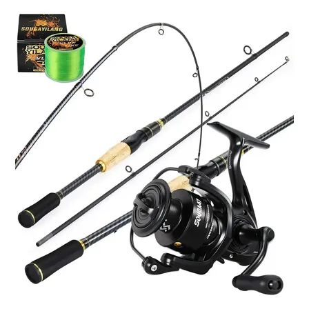 Kit De Pesca Vara De Carbono 1,80m + Molinete Alumínio Preto 1.8m & 3000