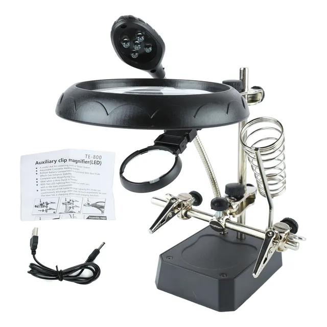 Lupa Con Luz Led Pinza Base Para Cautin Reparar Electrónicos