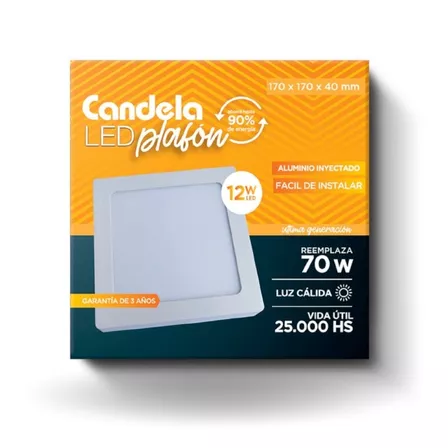 Plafon Led Superficial Cuadrado 12w L/calida Candela Cnd6838