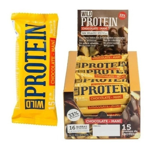 Suplemento en barra Wild Foods  Wild Protein proteína sabor chocolate/maní en caja de 720g 16 un