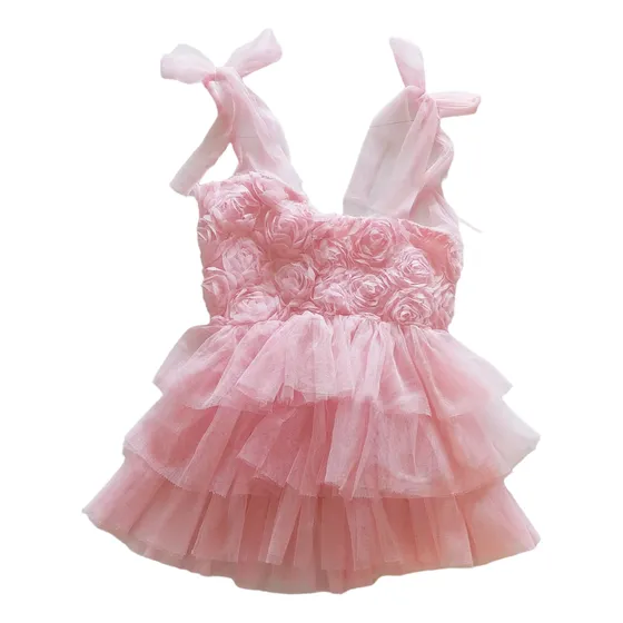 Vestido Fiesta Niñas Rosas Rosado Tutú Princesa (2-3 Años)