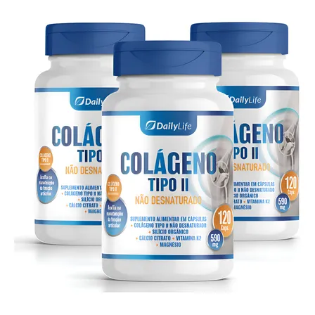 3x Colágeno Não Hidrolisado Tipo 2 Com Cálcio 360 Caps 40 Mg
