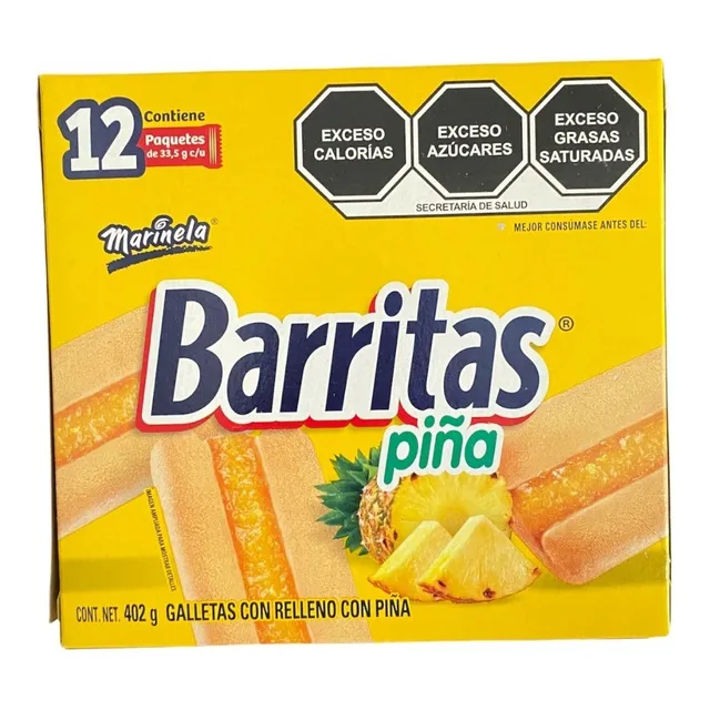 Barritas Marinela Galleta Con Relleno De Piña Caja De 12pzas