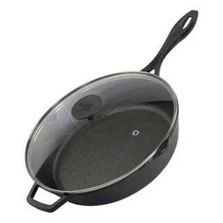 Frigideira 28cm De Ferro 3,69l Com Tampa De Vidro Santana Preto