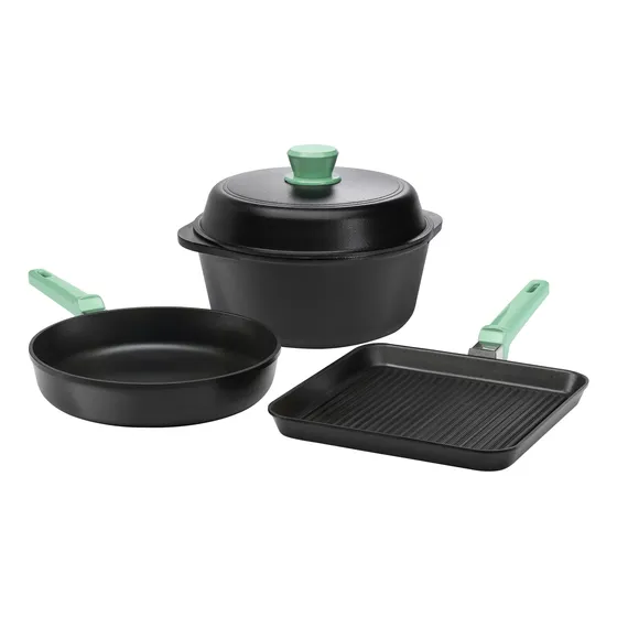Set Cocina Antiadherente Bifera 24cm Cacerola 4l Sarten 24cm