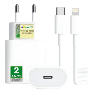 Carregador Turbo 30w Para iPhone 8 X Xr 11 12 13 14 Pro Max Branco