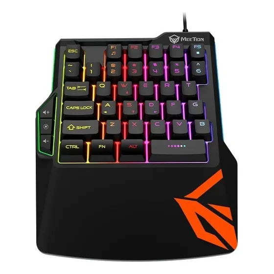 Teclado De Una Mano Gamer Luz Rainbow Meetion Kb 015 Teclado Negro