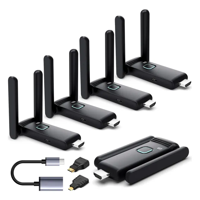 Transmisor Hdmi Inalámbrico Y 4 Receptores: Adaptador Plug And Play, Distancia De 50 M, Calidad 1080p, Transmisión Sin Retrasos, Adecuado Para Juegos/tv/computadora Portátil/cámara/proyector, Etc.