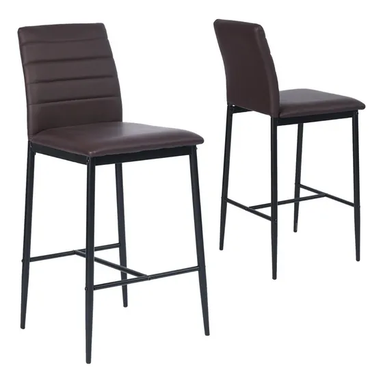 Bancos Altos Para Cocina Set De 2, Color Marrón En Estilo Industrial, Con Reposapiés Y Respaldo, HOMEMAKE FURNITURE