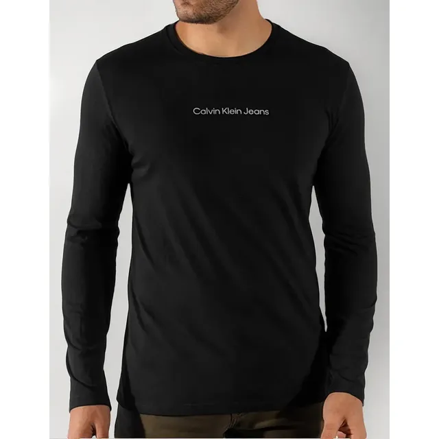 Camiseta Calvin Klein Manga Longa Institutional Grey Preta