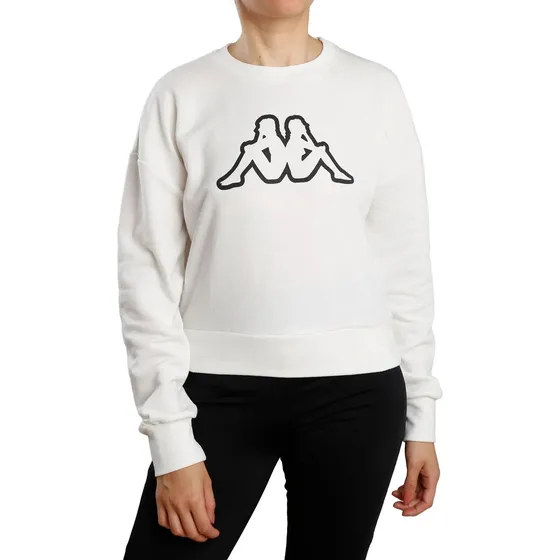 Buzo Sin Capucha Kappa Logo Deffy Sweat Crew Blanco Negro