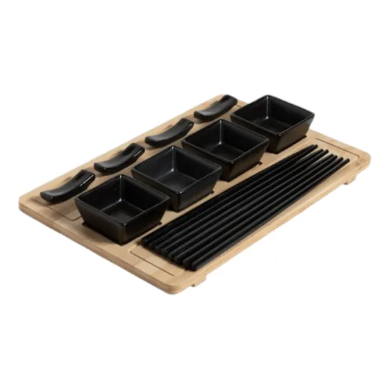 Set De Sushi Premium De Madera Y Negro Para 4 Personas