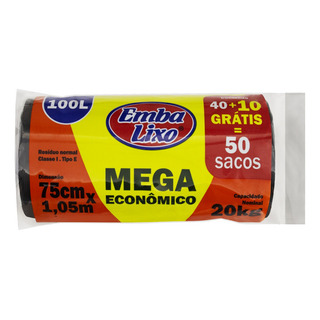 Saco Para Lixo 100l Embalixo 40 Unidades Grátis 10 Unidades Mega Econômico Saco Para Lixo 100l Embalixo 40 Unidades Grátis 10 Unidades Mega Econômico