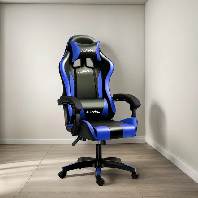 Silla Gamer Alpina Ergonómica Giratoria Reclinable Ft-088 Color Negro/azul Material Del Tapizado Cuero Sintético