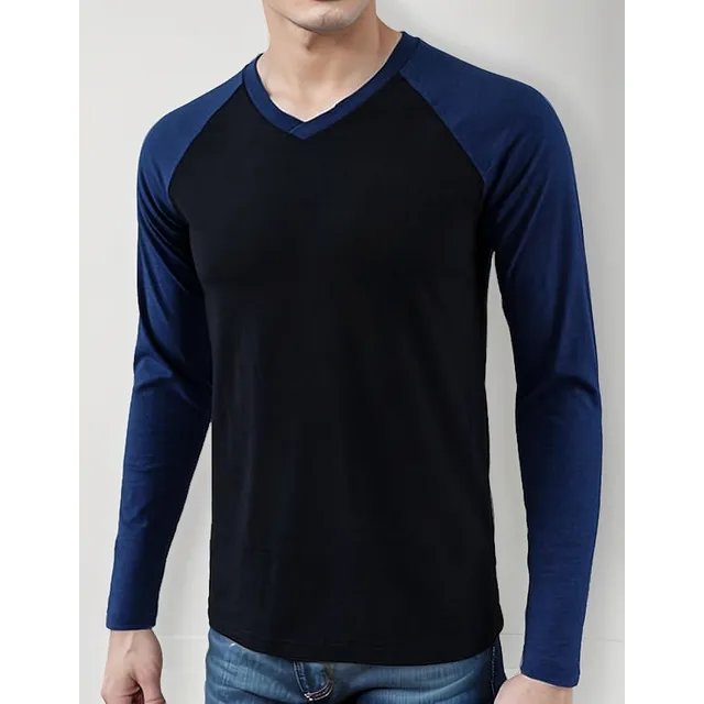 Buzo Camisetas Casuales De Manga Bicolor Cuello En V Grande