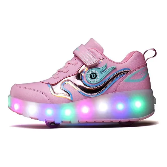 Nuevo Patines Led Rosa Recargables De Dos Ruedas For Chicas