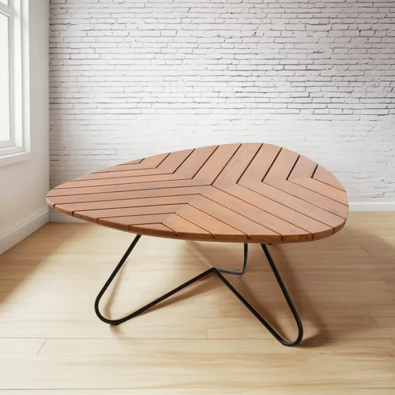 Mesa Centro Orgânica Alumínio Madeira Teca Com Champanheira
