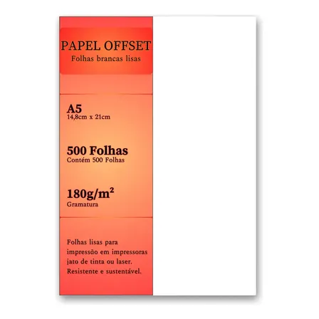 Papel Offset Bestgraph A5 Branco 180g 500 Folhas Impressão Laser E Jato Tinta
