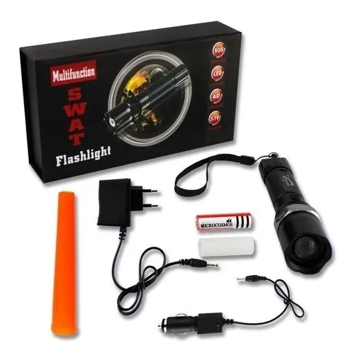 Linterna Táctica Led Recargable Zoom Swat Con Accesorios