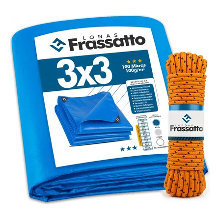 Lona Plástica Impermeável Reforçada Com Ilhós 3x3m Azul Com Proteção Uv