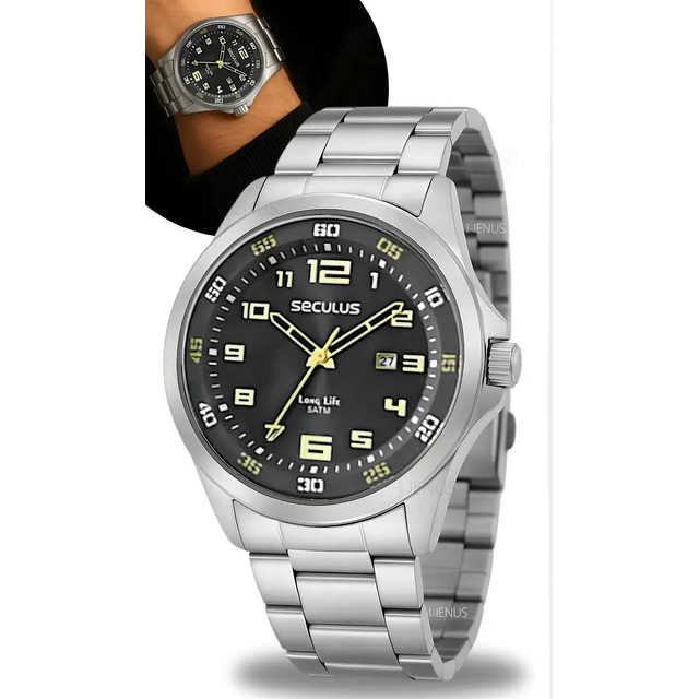 Relógio Seculus Masculino Analógico Long Life 44011g0svna2 Cor Da Correia Prateado Cor Do ...