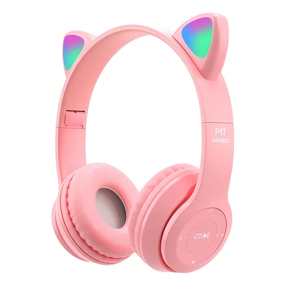 Auriculares inalámbricos Catear D47 rosa con luz multicolor LED