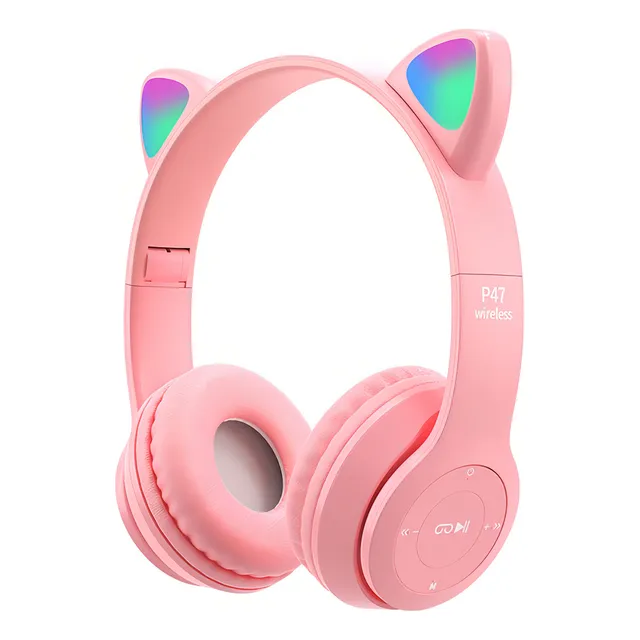 Auriculares inalámbricos Catear D47 rosa con luz multicolor LED