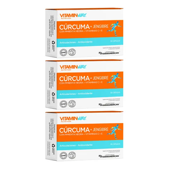Vitamin Way Kit X3 Cajas Cúrcuma Jengibre Articulaciones X30