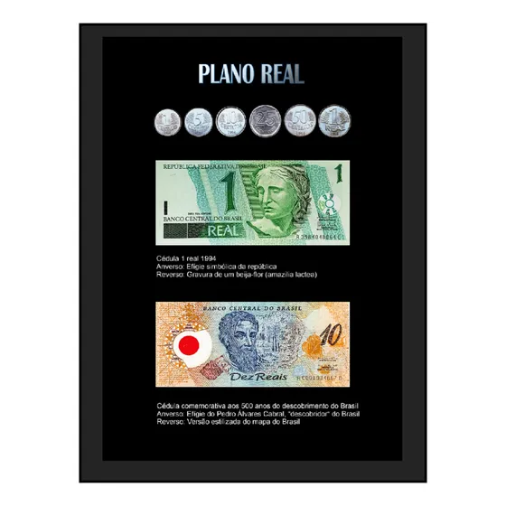 Quadro Cedula 10 Reais Plastico Nota 1 Real Moeda Antiga 
