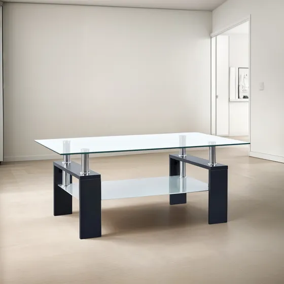 Mesa Ratona Living Elliot Vidrio Cromo Patas Madera 110x60 Negro