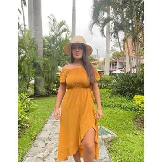 Vestido Corte Tulipán Para Dama Color Mostaza