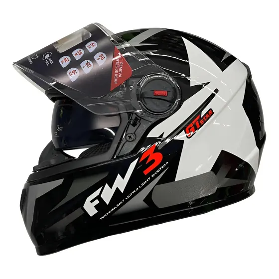 Capacete Moto Integral Fw3 Gtx Preto/branco Estrela/star 58. — foto 2