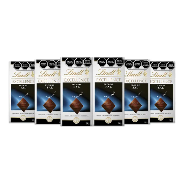 Pack 6 Barras Chocolate Amargo Lindt Flor De Sal 100g