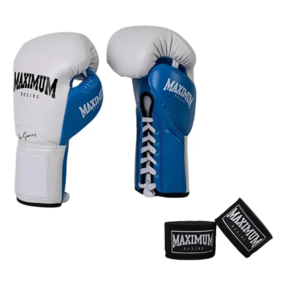 Luva De Boxe Pro Series Cadarço Azul Maximum + Bandagem 3mts