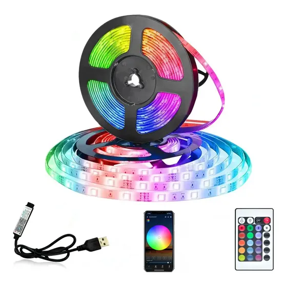 Fita LED ALUSP RGB 5m 5050 IP65 com Controle via App e Bluetooth