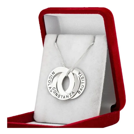 Cadena Con 3 Argollas Nombres Plata 925 , Estilo Ruso Color Plateado