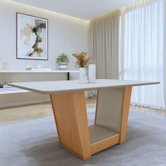 Mesa De Jantar Retangular 6 Lugares 160cm Tampo Mfd Wt