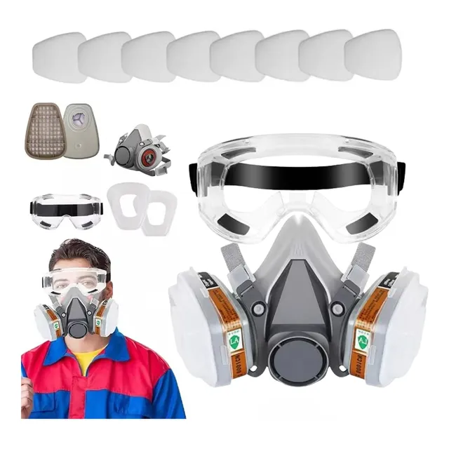 Máscara De Gas 6200 Con Gafas Y 10 Filtros Algodón