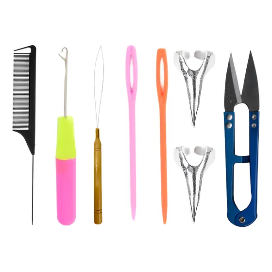 Kit Trancista 1 Pente 4 Agulhas 2 Anel Separador De Mechas