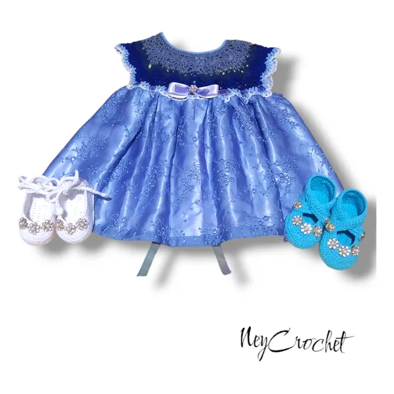 Vestido De Gala Tejido Y Tela+2pares De Zapatitos