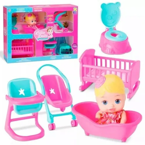 Boneca Little Dolls Casinha + 6 Acessórios - Divertoys