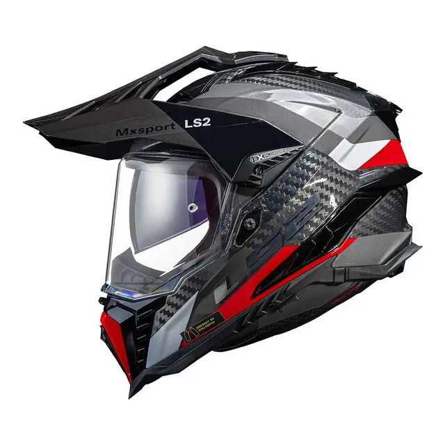 Capacete Ls2 Mx701 Explorer Carbon Frontier Titanio Vermelho